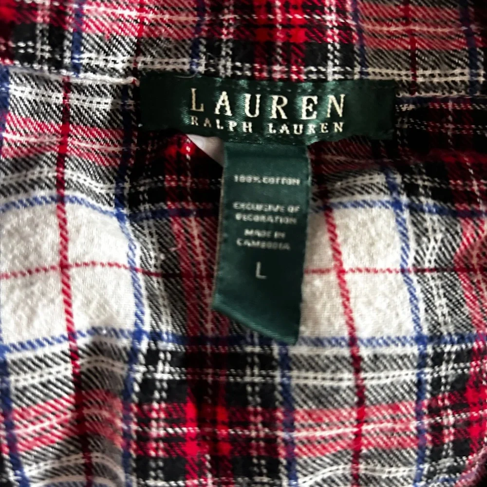 Ralph Lauren Pajama Top Womens L Large Red Plaid Long Sleeves Sleepwear Shirt